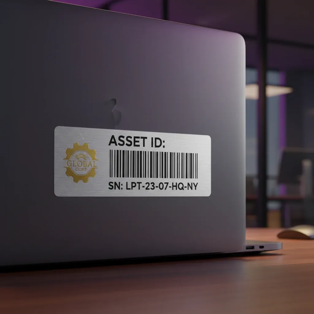 چاپ برچسب اموال سازمانی با سریال نامبر روی لپ تاپ اداری با ماندگاری بالا